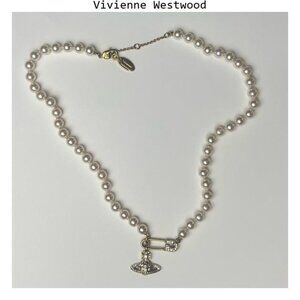 VIVIENNE WESTWOOD Bas Relief Orb mini silver-toned brass and pearl necklace. New